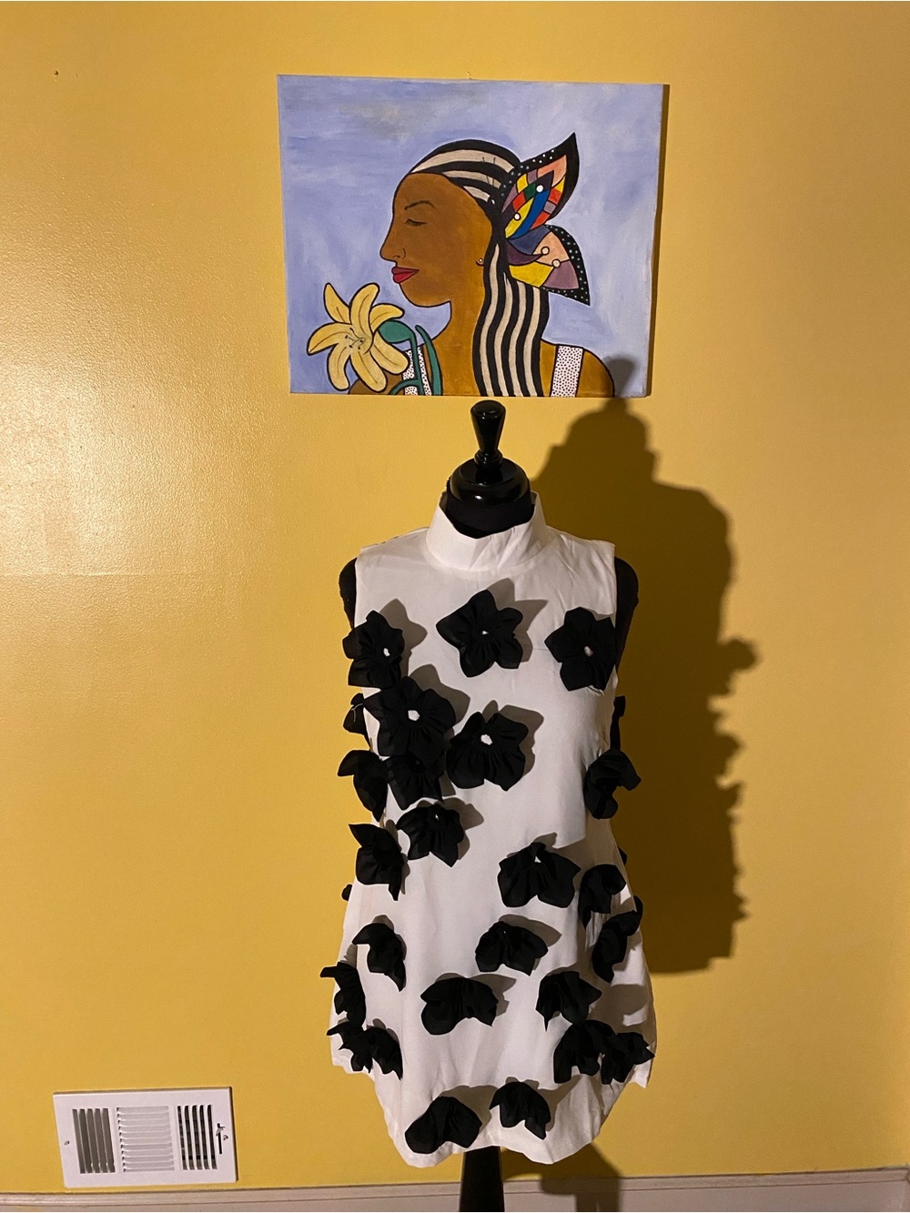 AKIRA White Sleeveless Dress with Black Floral Appliqués
